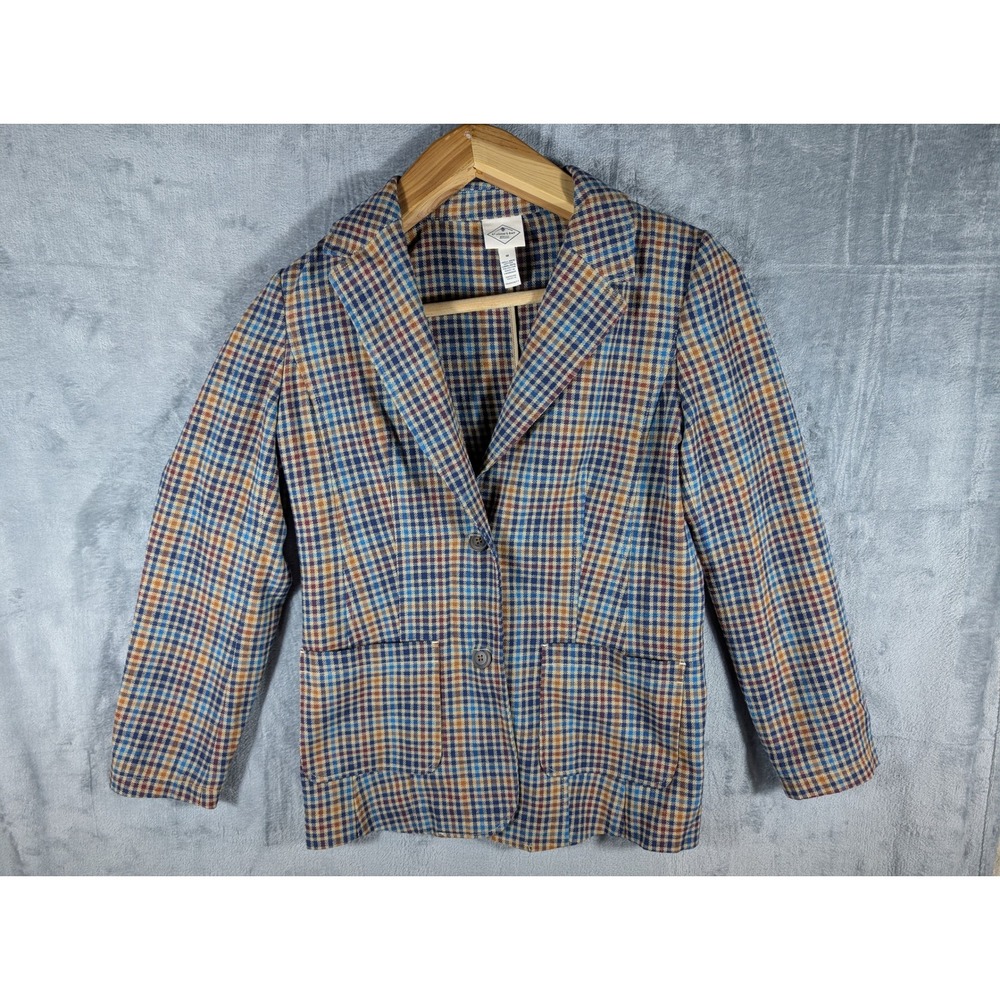 St. John's Bay Women's Multicolor Plaid Blazer Jacket Size M Cotton